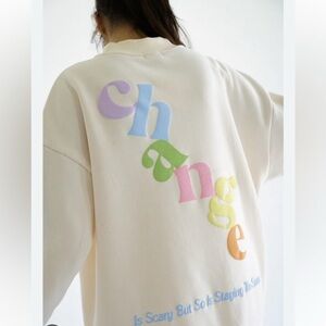 Yllw The Label Women White Multicolor Change is Scary Words Crew neck Sweater L